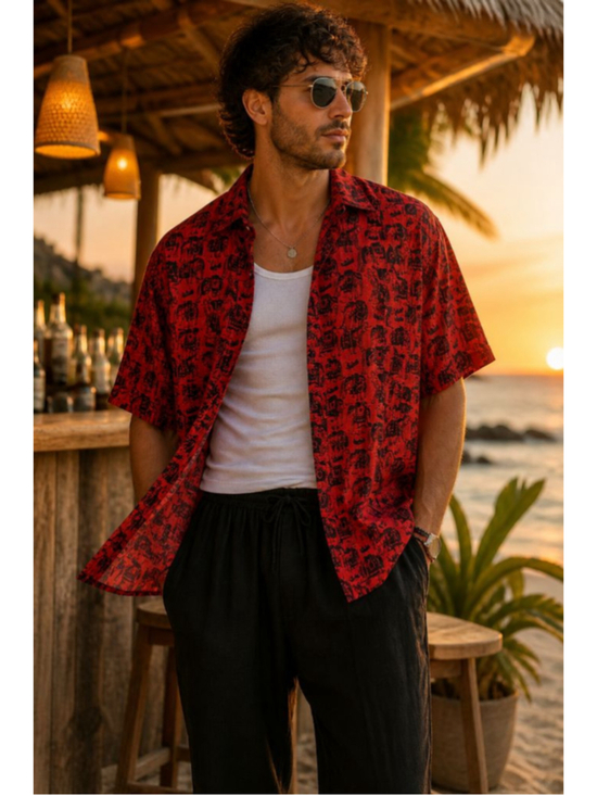 NITAYA Other - Thai Silk Elephant Print Shirt Mens XL Red Black Button Up Resort Festival